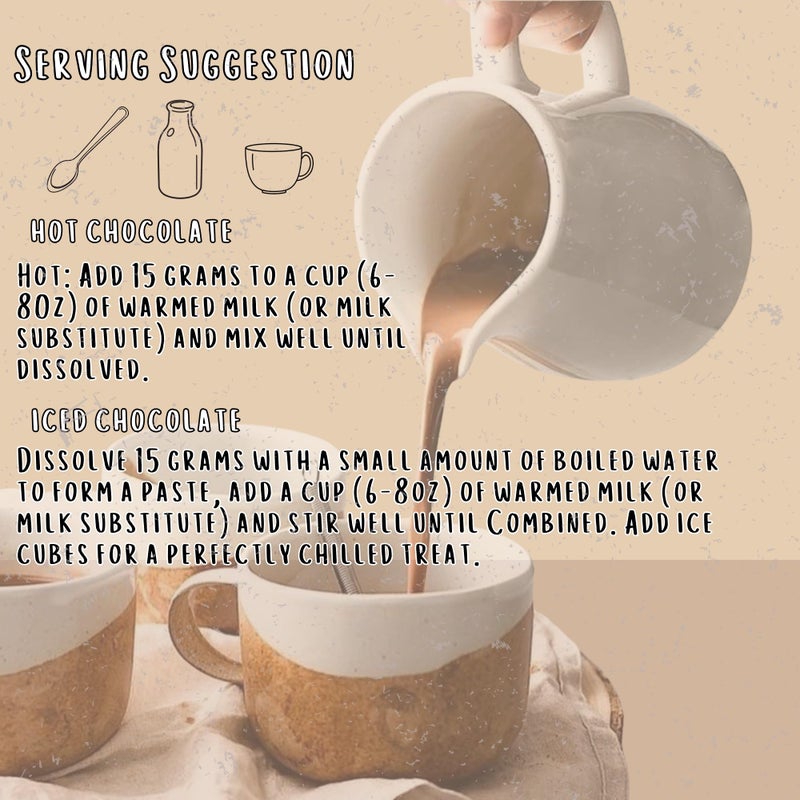 Nib + Noble Organic Drinking Chocolate Powder - Dairy-Free Hot Cocoa with Coconut Milk - Vegan, Gluten-Free Fair Trade Cacao - Plant-Based Chocolate Powder for Hot & Iced Drinks - 200g - Image 2